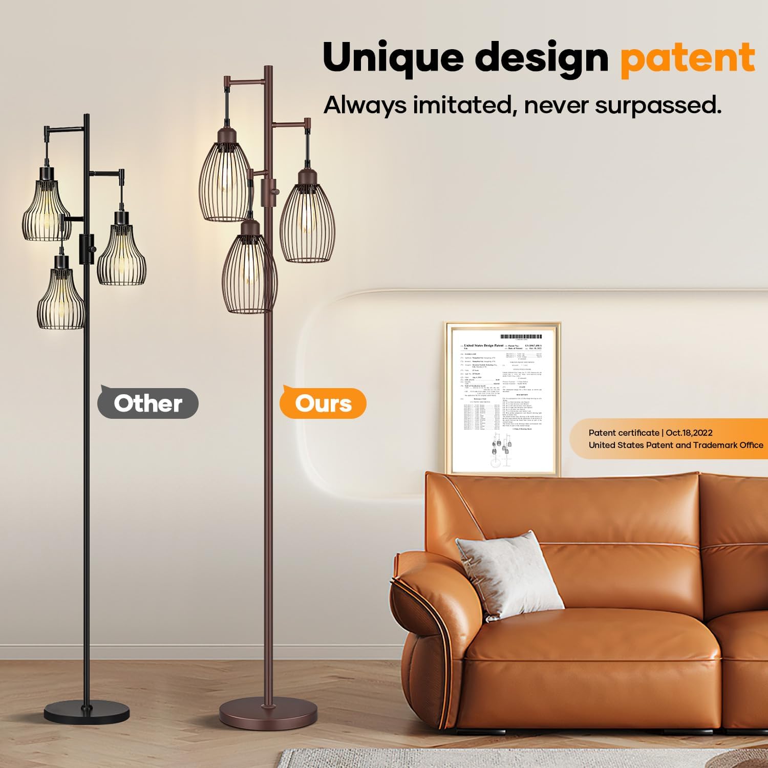 Nintiue Dimmable Floor Lamp,3x800LM LED Bulbs Included, Farmhouse Industrial Floor Lamp Standing Tree Lamp with Teardrop Cage Head Tall…