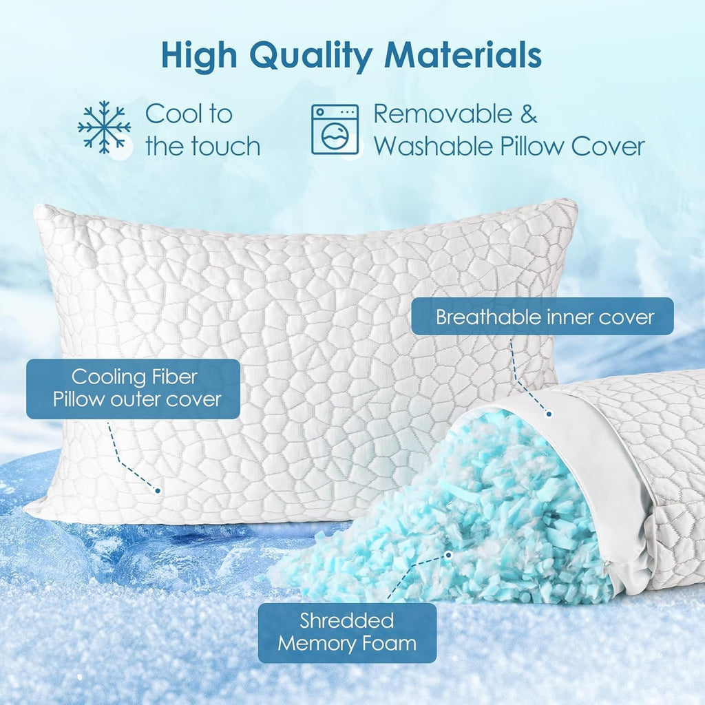 Supamodern Cooling Pillows Queen Size Set of 2 Shredded Memory Foam Pillows for Side Back Stomach Sleepers, Two-Sided Cool Adjustable Firm…