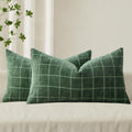 Miulee Decorative Chenille Check Lumbar Throw Pillow Covers Vintage Plaid Couch Pillows 12x20 Inch Set of 2 Neutral Boho Cushion Covers Mod…