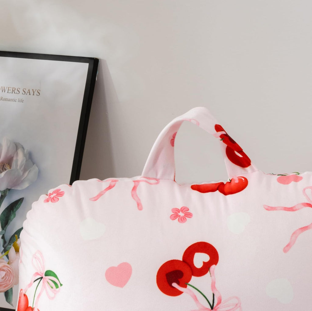 Aimuan Reading Pillow Bed Rest Wedge Backrest Pillow Cherries Bowknot Printed Collections with Arms Sitting in Bed Pink-red