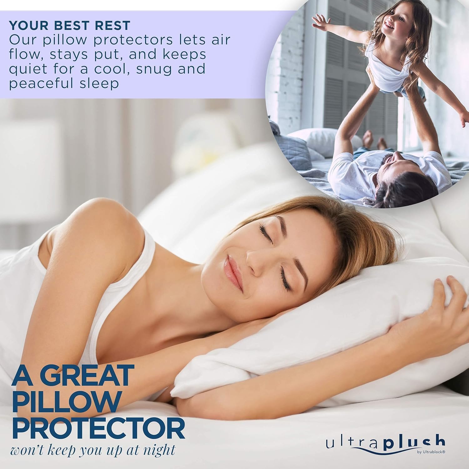 UltraBlock Ultra Plush Premium Waterproof Pillow Protector Set of 2 - Zippered Pillow Case Cover - Super Soft and Quiet Feather Proof…
