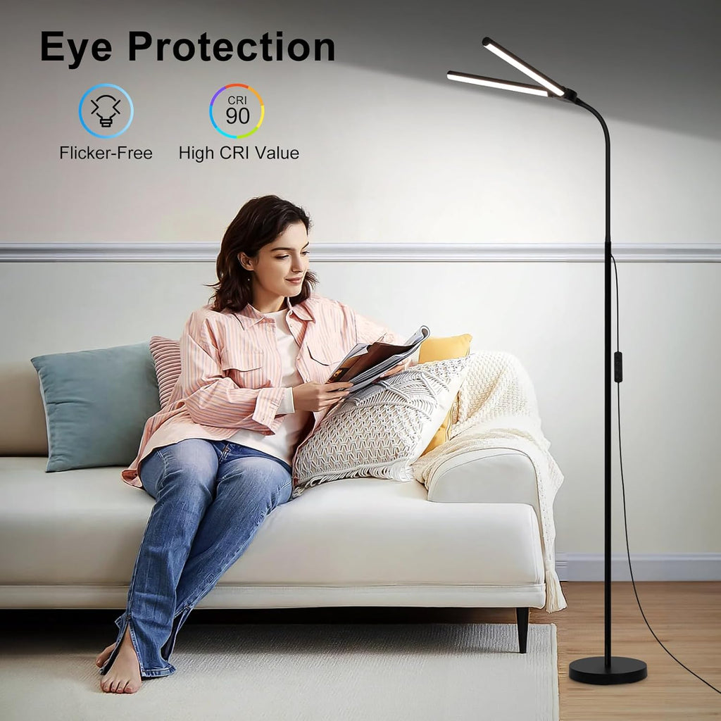 LED Floor Lamp, 18W/2000LM Bright Reading Floor Lamp for Office with Double Head, Adjustable Gooseneck Dimmable Modern Standing Light for…