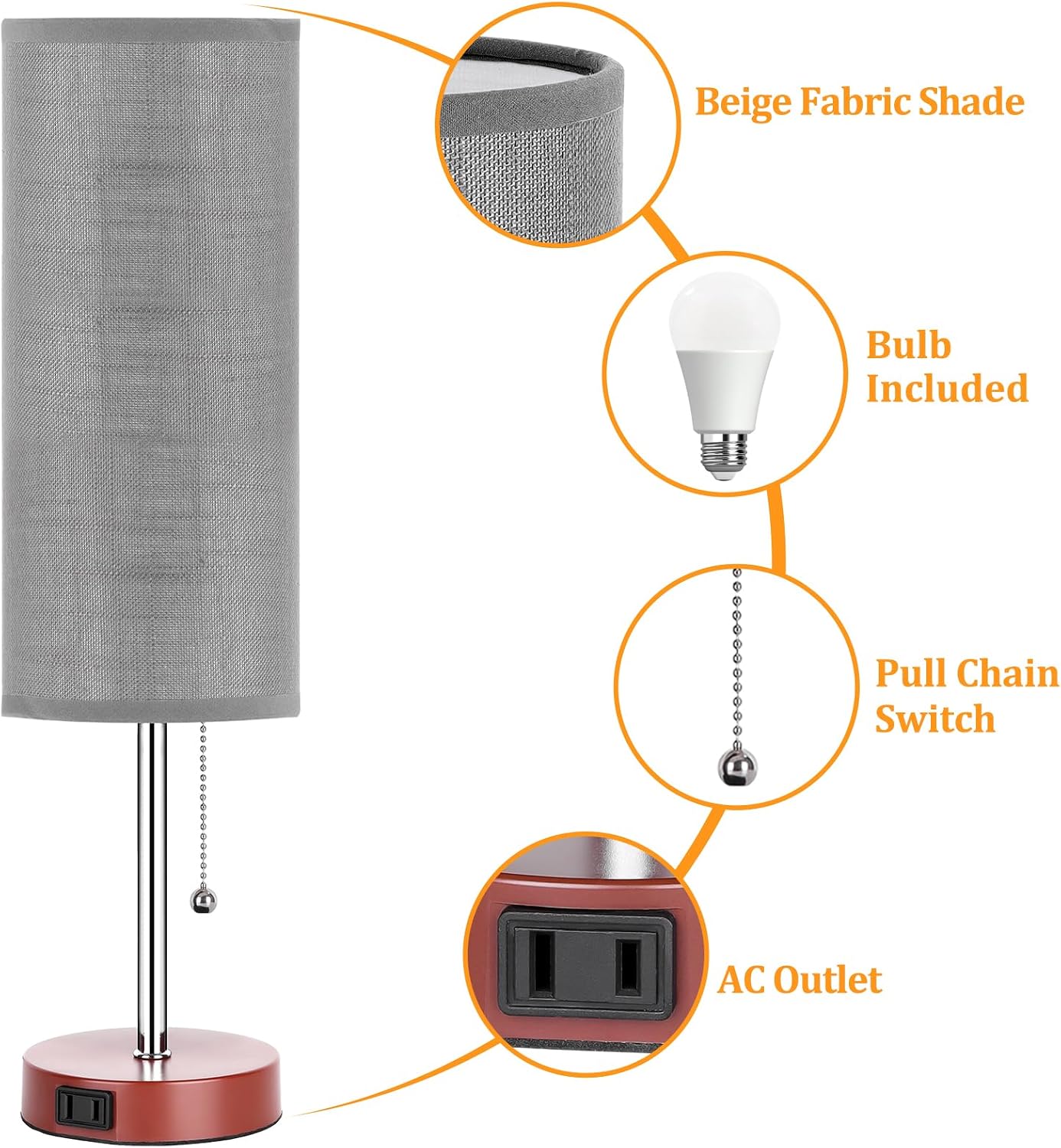 Dott Arts 18" Table Lamp for Bedroom, 3-Color Bedside Lamps with Pull Chain, Bedroom Table Lamps for Nightstand, AC Outlet Small Lamp for…