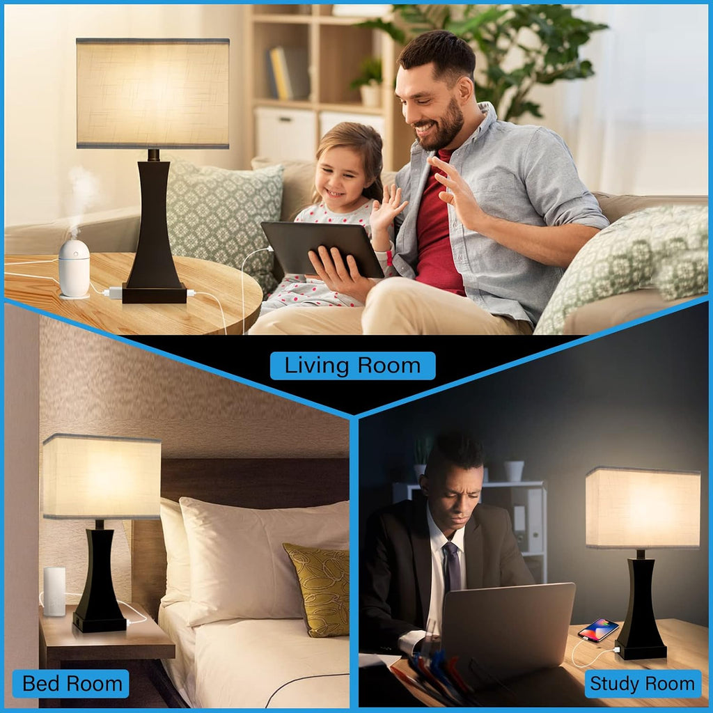 OYedis Table Lamp for Bedroom 3-Way Dimmable Touch Control Bedside Lamp with USB A+C Port & AC Outlet 21.6" Tall Nightstand Lamp for…