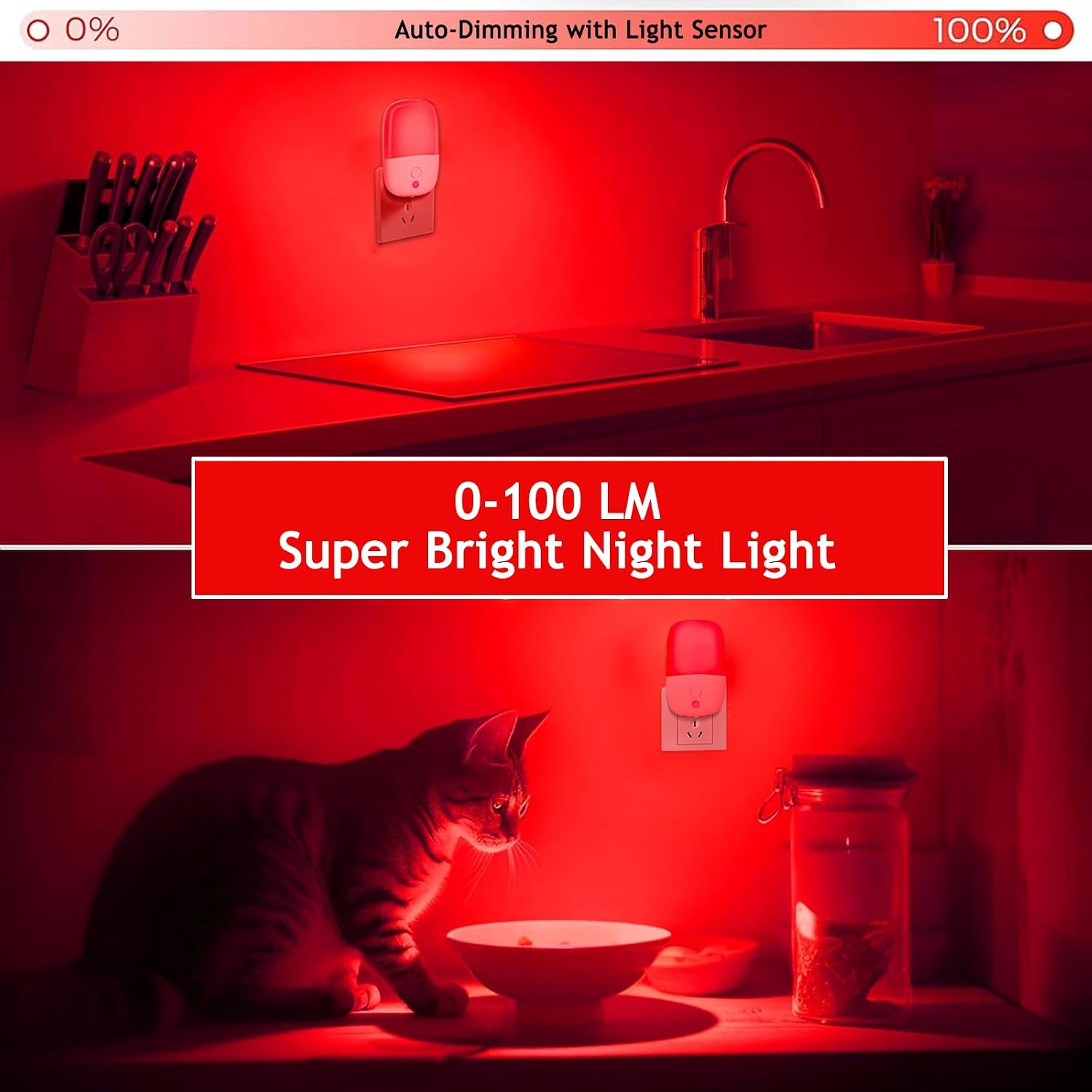 Jopcpie 670nm Red Light Night Light for Sleep relaxation, 2 Pack Auto On/Off Dimmable Night Light with Dusk to Dawn Sensor, LED Night…