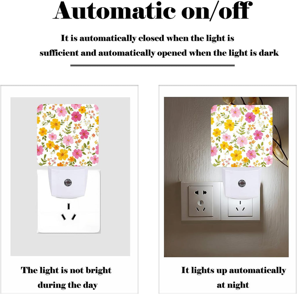 Retro Spring Flower Night Light, Plug Into Wall with Dusk to Dawn Light Sensors, Warm Nightlights for…
