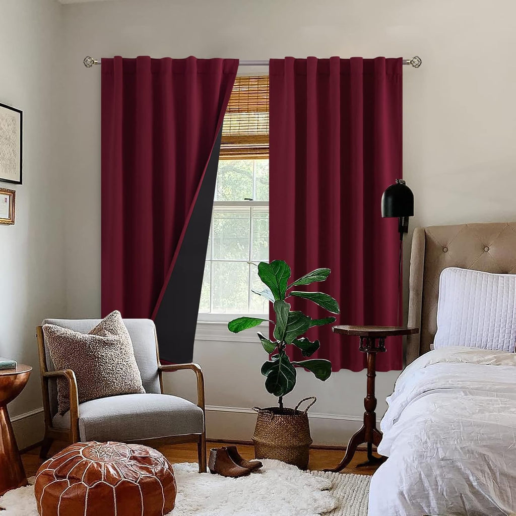 BGment Full Blackout Curtains with Insulated Lining Curtains 63 Inches Long, Rod Pocket and Back Tab Double Layer Room Darkening Window…