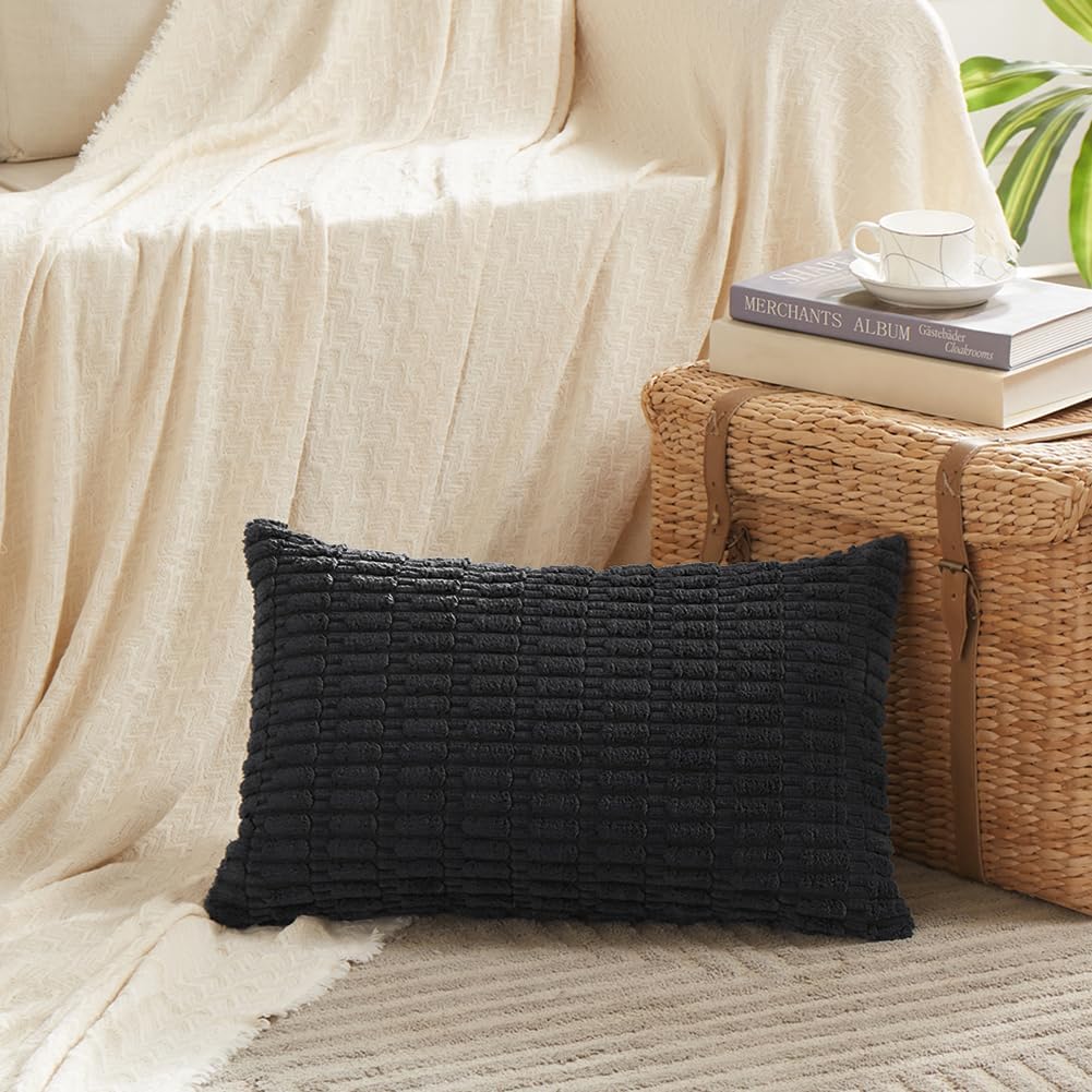 Fancy Homi Decorative Throw Pillow Covers for Bed Couch Bedroom Bench, Soft Corduroy Solid Pillow Case, Rustic Farmhouse Boho Room…