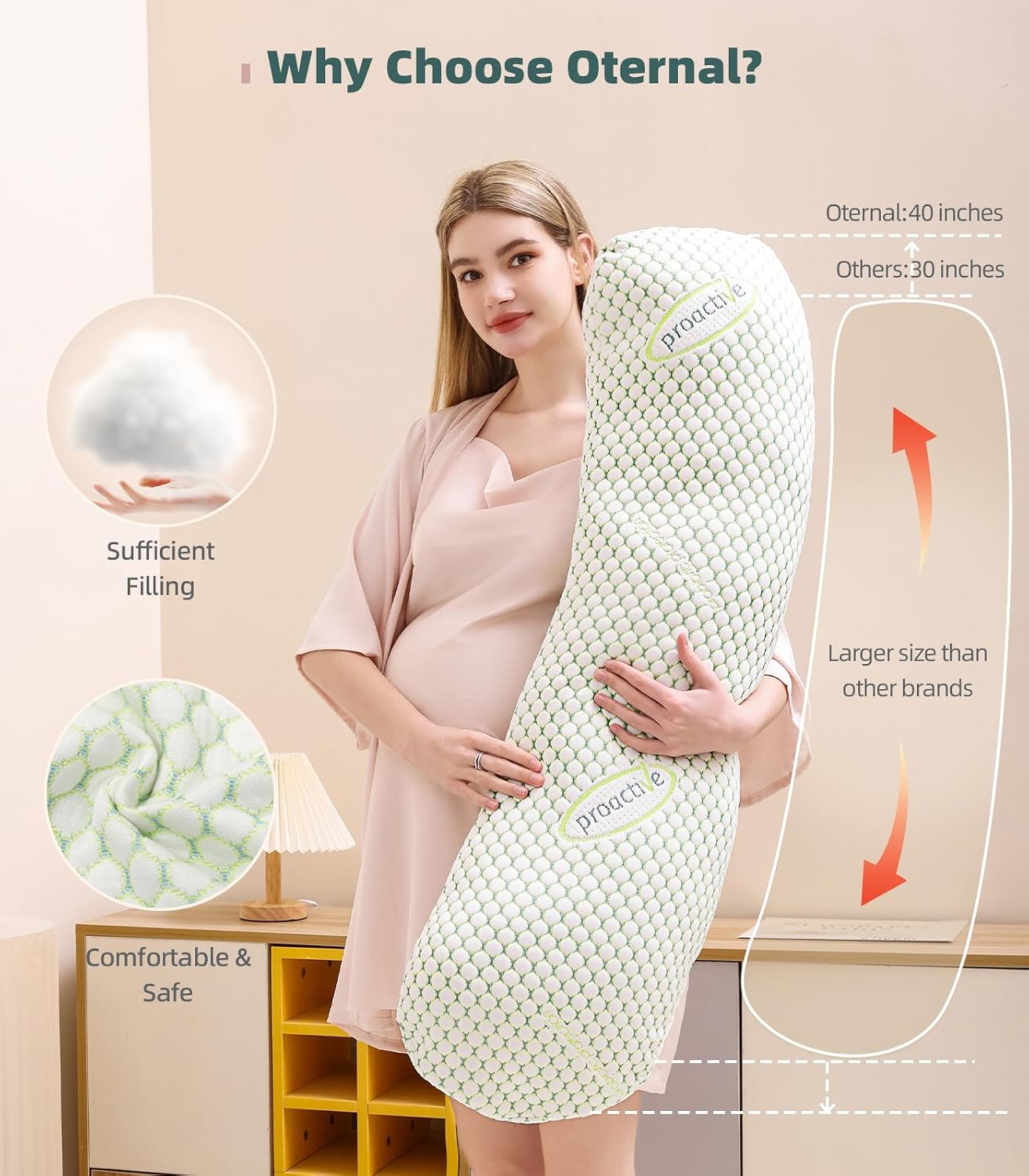 Oternal Pregnancy Pillow for Pregnant Women, Soft Pregnancy Body Pillow, Support for Back, Belly, Hips, Legs, Maternity Pillow with Detacha…
