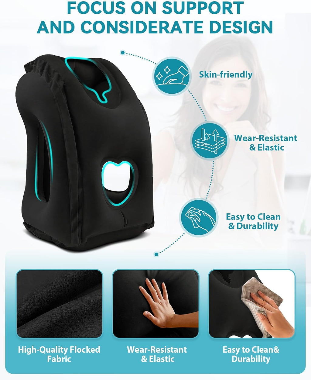 Inflatable Travel Pillow, Airplane Neck Pillow Comfortably Supports Head and Chin for Airplanes, Trains, Cars Office Napping on The Tray…