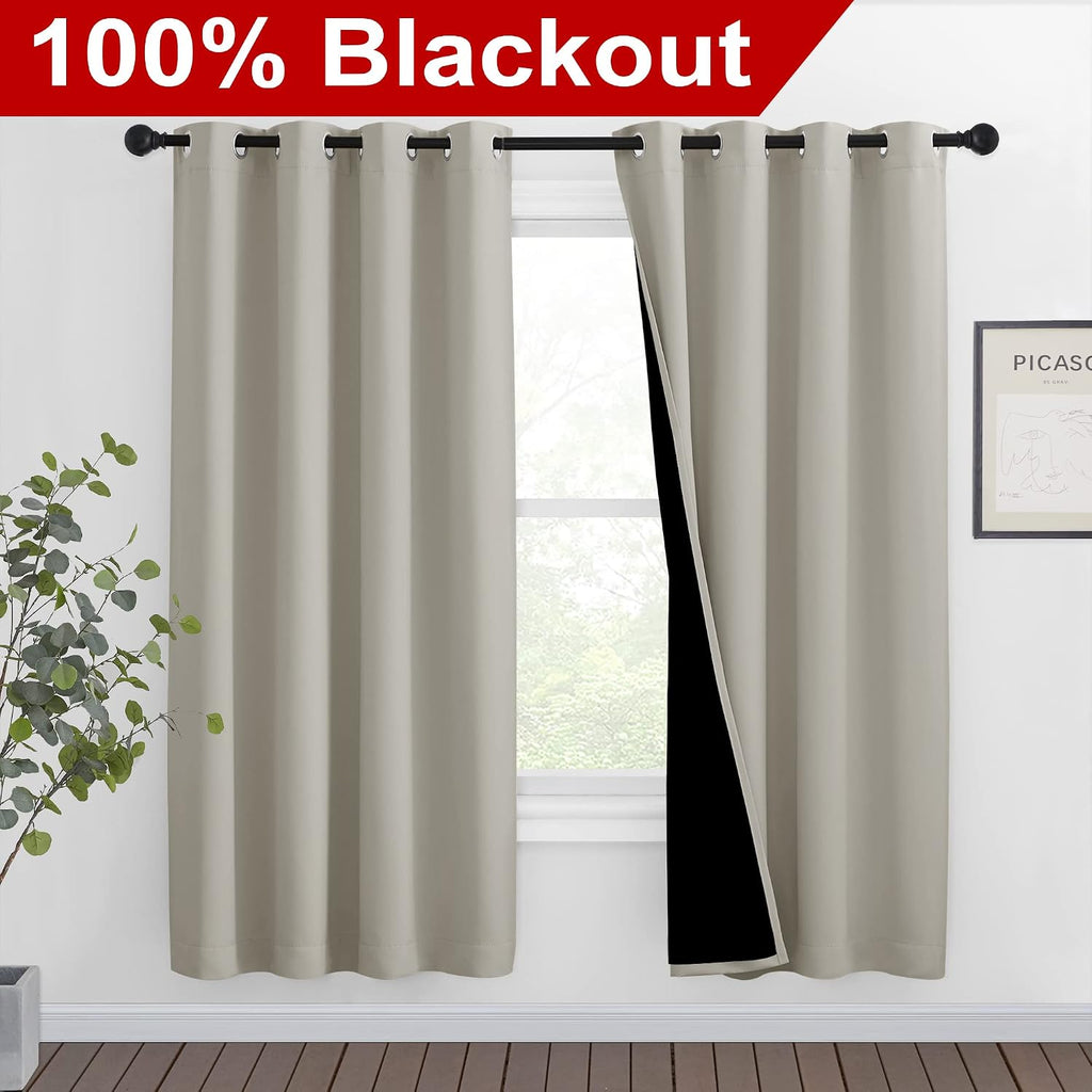 Nicetown 100% Blackout Window Curtain Panels, Full Light Blocking Drapes with Black Liner for Nursery, 72-inch Drop Thermal Insulated Drape…