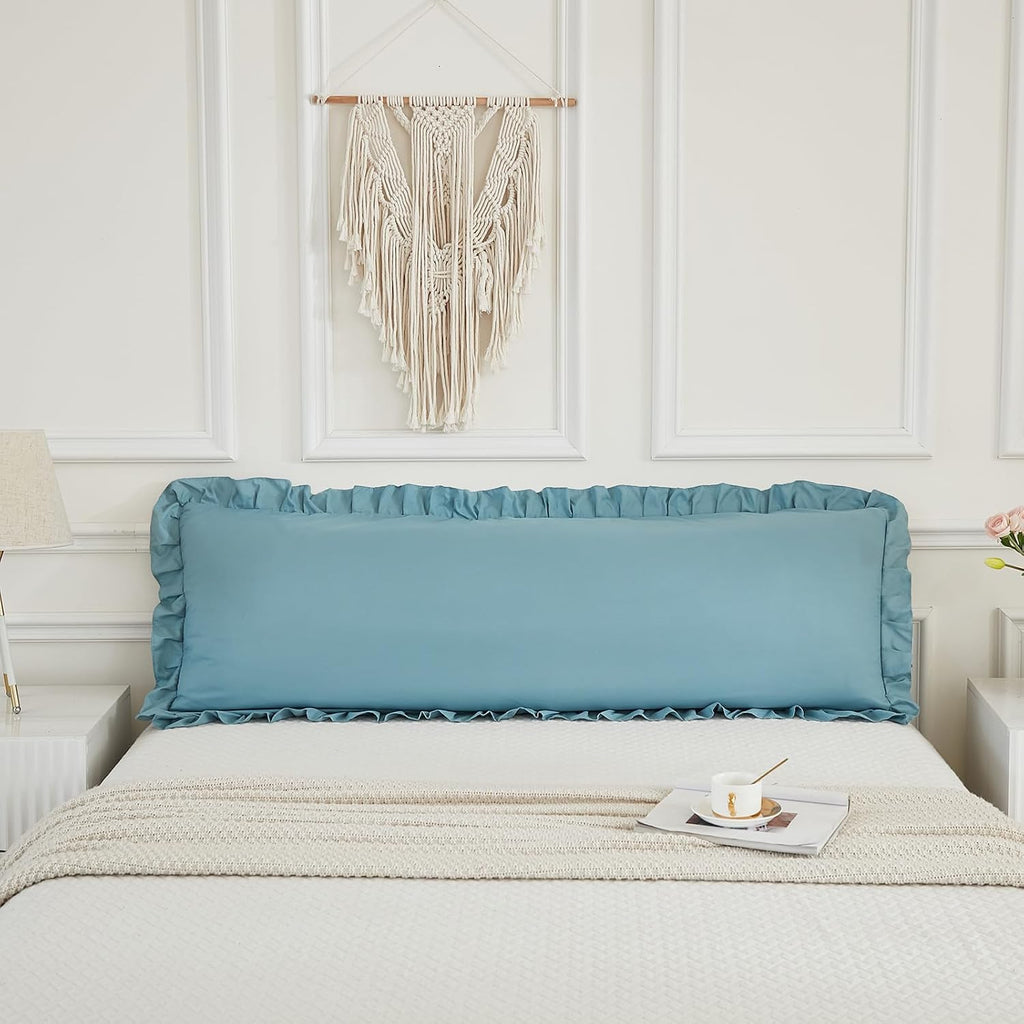 Merryword Dusty Blue Body Pillow Cover 20x54inches Long Pillowcase Ruffled Fringe Decor Sham Cute Pillowcase (1 Body) Blue