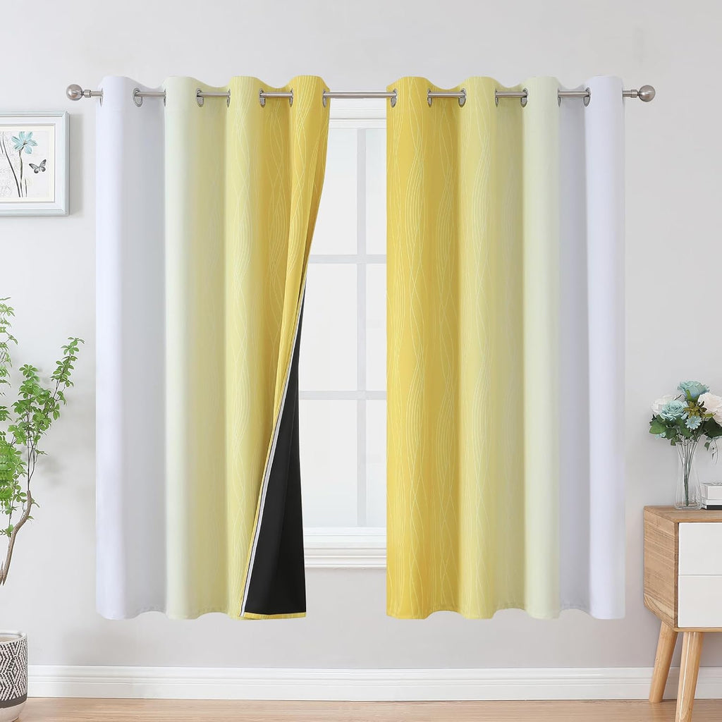 Estelartextiler Estelar Textiler Yellow and Greyish White Ombre Blackout Curtains for Bedroom, Gradient Thermal Insulated Blackout Drapes,…
