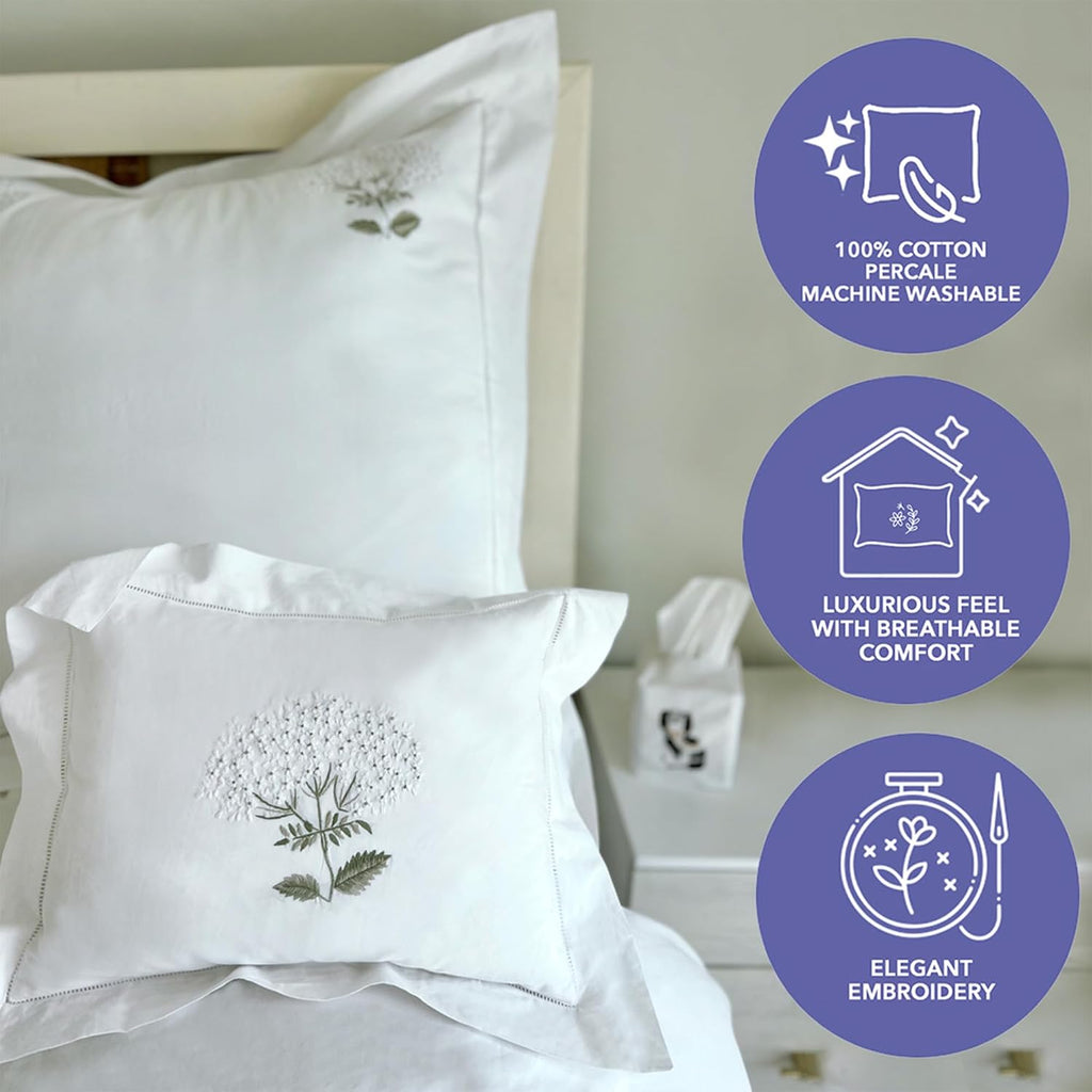 JacarandaLiving Jacaranda Living Embroidered Boudoir Pillow Cover – Handcrafted Embroidery, Fine Italian Cotton, 12" x 16" Decorative Pillo…
