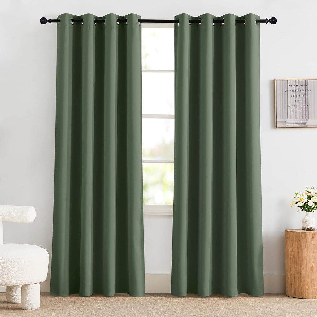 NICETOWN 100% Blackout Greyish Green Curtains 84 inches Long 2 Panels Set for Bedroom, Thermal Insulated Grommet Drapes, Room Darkening…