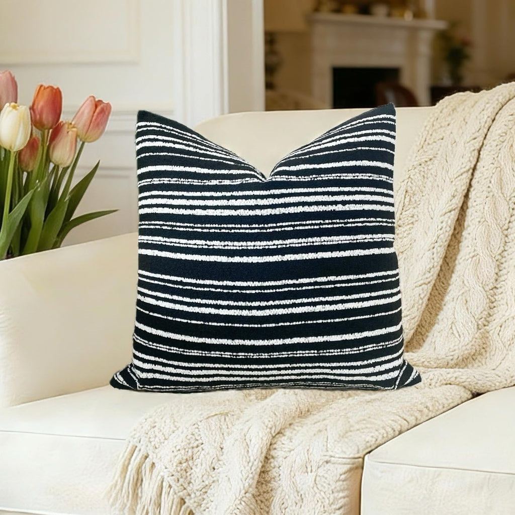 Slow Cow Boho Chenille Textured Woven Stripe Throw Pillow Covers 18 x18 Cushion Cover Black Pillow Cover Pillowcase