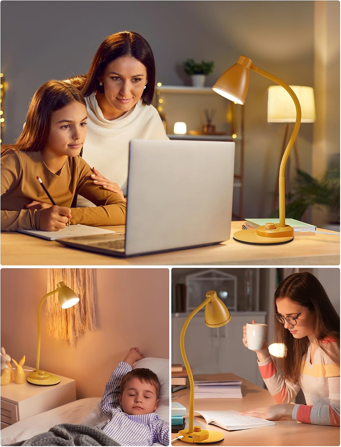 BOHON LED Desk Lamp with USB Charging Port, 3 Color Modes Fully Dimmable Reading Lamp, Auto Dimming Task Lamp, Flexible Neck Table Light…