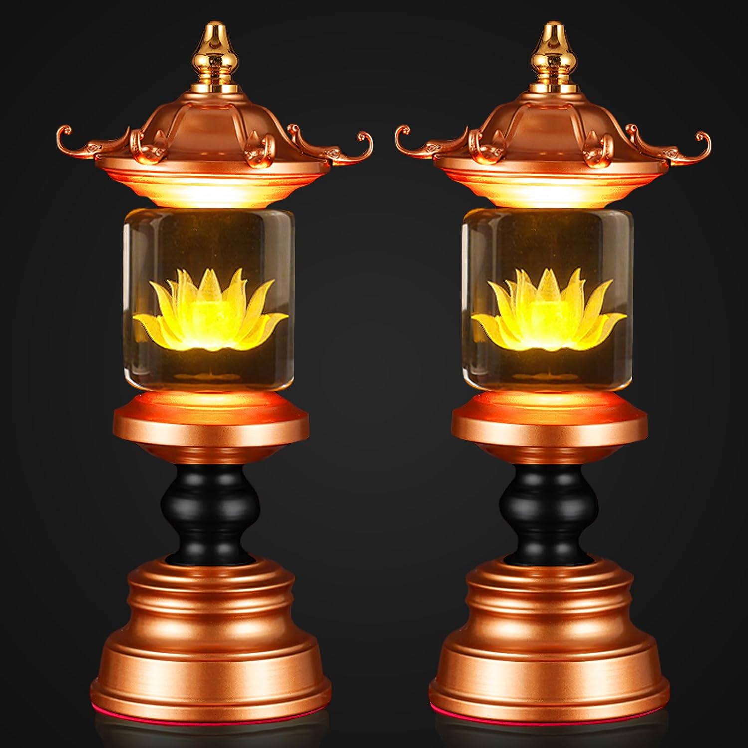 1 Pair 7 Color LED Lotus Lamp Lights - Lotus Lights with Adjustable Switch for Buddhist Occasions, Meditation Buddhist Supplies(11 Inch)