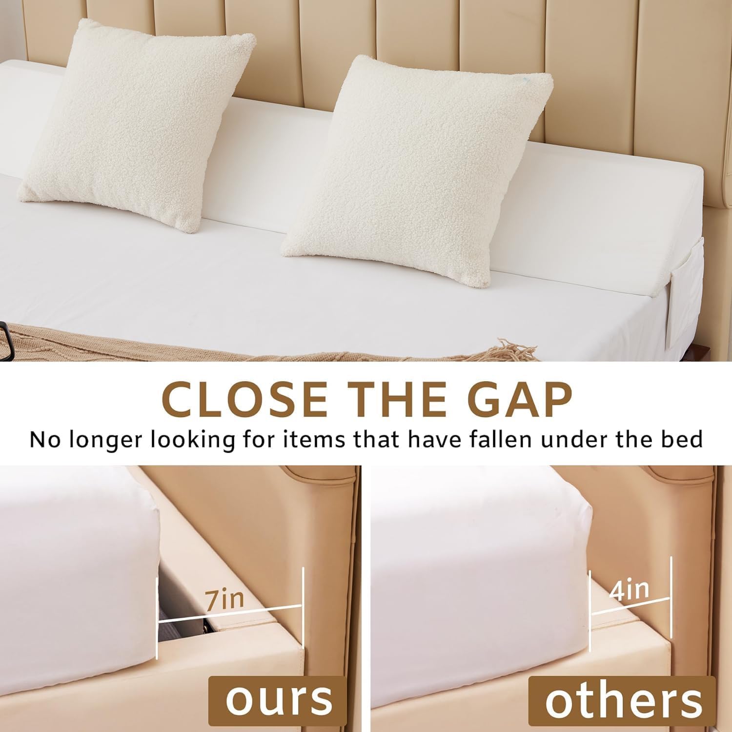Bedluxe Full Bed Wedge Pillow for Headboard, Foam Headboard Pillow, Bed Gap Filler, Mattress Wedge- Fill The Gap (0-7") Between Headboard…