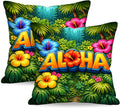 BlissYard Hawaiian Aloha Decorative Pillow Covers 18x18 Set of 2 Tropical Floral Pillow Covers Summer Island Cushion Covers for Sofa…
