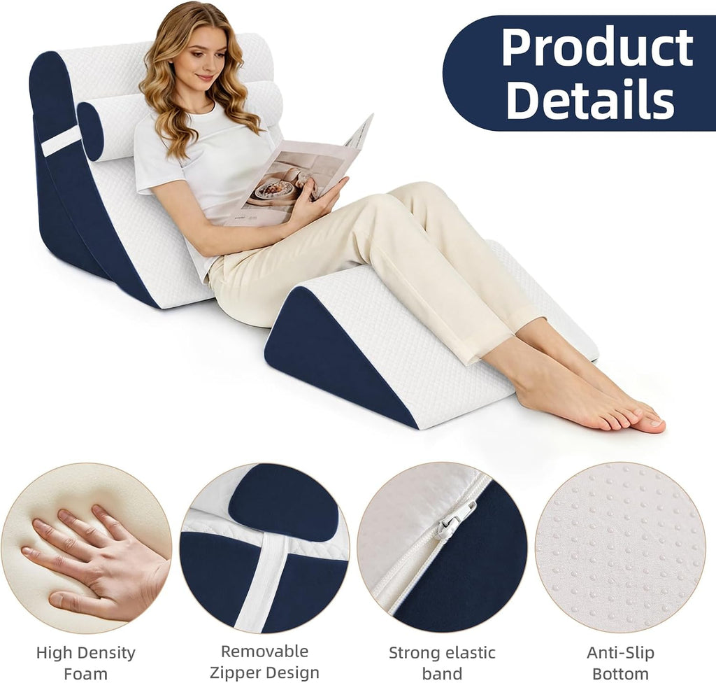 LevNubis 4PCS Orthopedic Bed Wedge Pillow Set for Post Surgery &, Adjustable Wedge Pillow for Back, Acid Reflux, Sitting up in Bed, R…