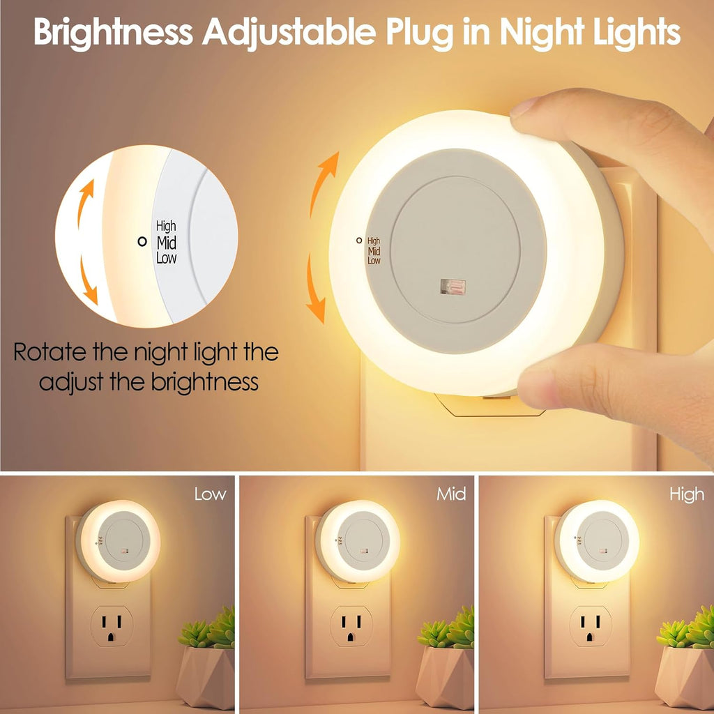 FOLKSMATE LED Night Lights Plug in, 2-Pack Dimmable Nightlight Plug Into Wall with Light Sensor, Soft White Adjustable for Adults…