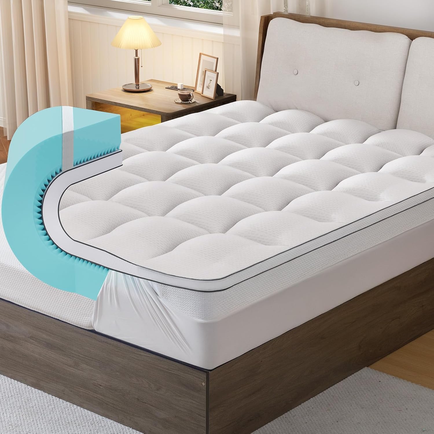 Gembed Firm Memory Foam Mattress Topper Twin XL Size - Dual Layer 2.5 Inch Cooling Gel Memory Pad and 1 Inch Pillow Top Mattress for Back P…