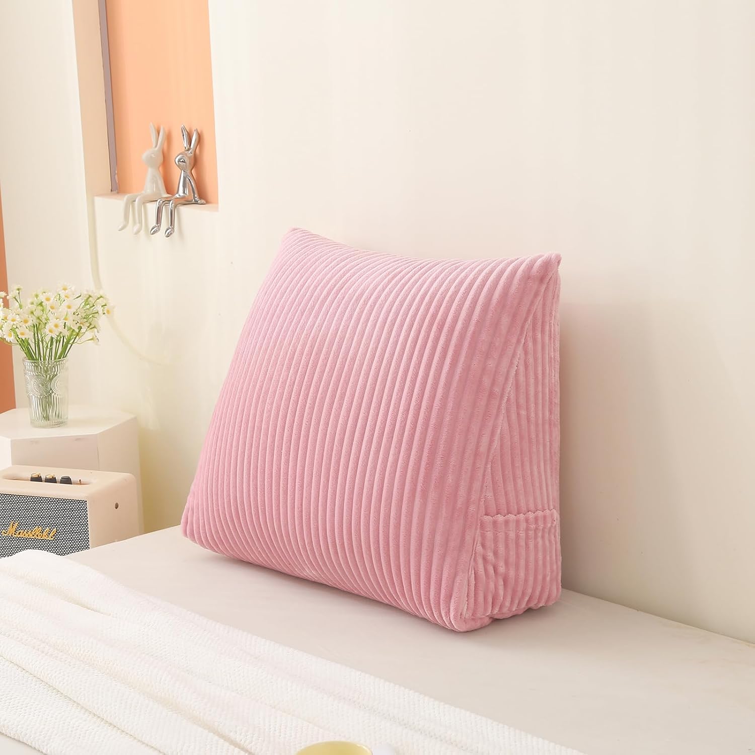 Corduroy Wedge Reading Pillow for Bed, 3 Sizes, 4 Colors for Bed, Sofa, Office Chair (Pink, Large 24 * 20 * 8in)