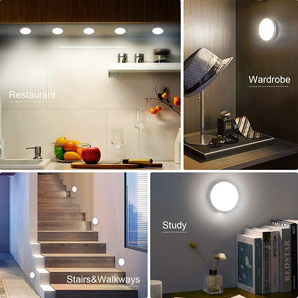 Upgraded Motion Sensor Light, 8 LEDs, 3 Pack Rechargeable, 120 Detection, 3 Modes - Closet, Bedroom, Stair, Hallway Light - 6000K Cold White
