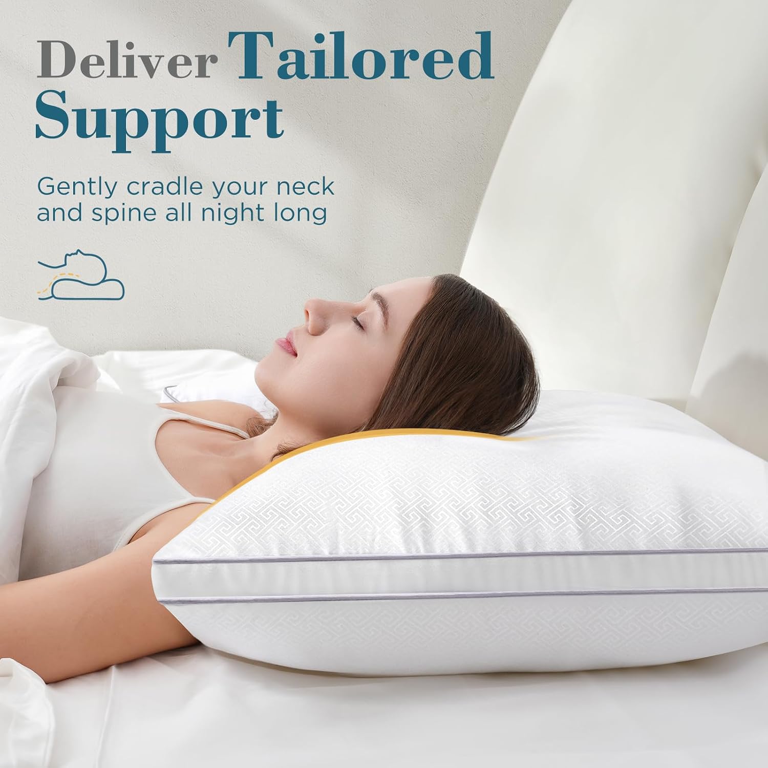 viewstar Bed Pillows Queen Size Set of 2, Firm Support Down Alternative Gusseted Pillows for Side, Back, or Stomach Sleepers, White
