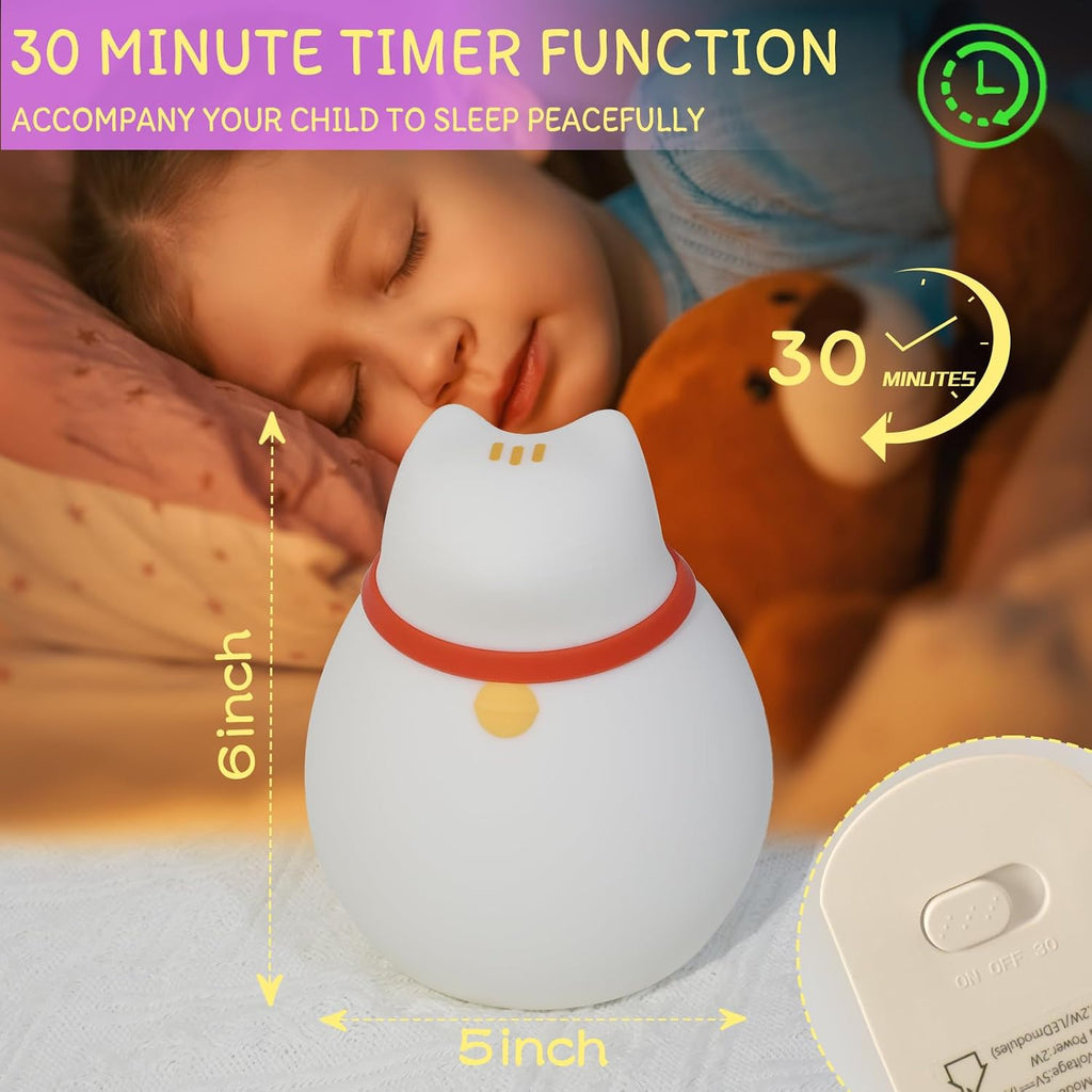 WelcometoMAGOHMT 7-Color Changing Cat Night Light, Silicone Rechargeable Nursery Light with Timer & 3 Modes, Kids Bedroom Lamp Touch Sensor…