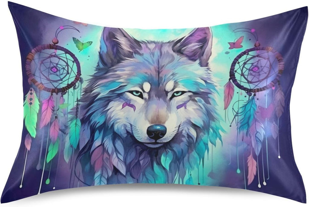 YETTASBIN Wolf Satin Pillowcase, Soft Breathable Silk Pillow Case with Envelope Closure for Hair and Skin, Standard Size 26 x 20 Inch