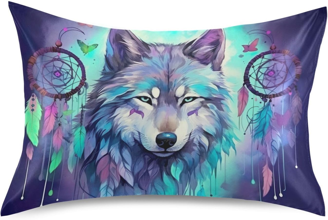 YETTASBIN Wolf Satin Pillowcase, Soft Breathable Silk Pillow Case with Envelope Closure for Hair and Skin, Standard Size 26 x 20 Inch
