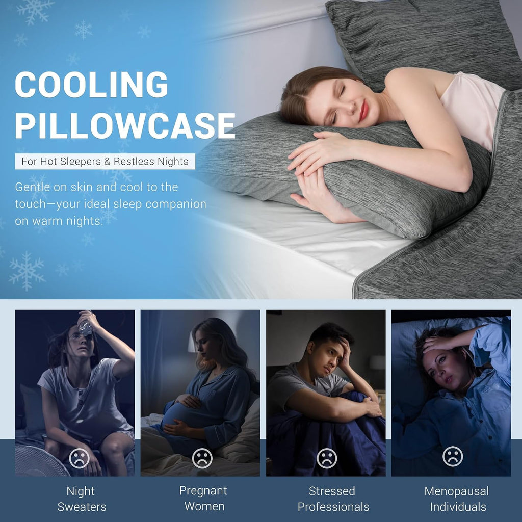 Elegear Cooling Pillow Cases for Hot Sleepers, Japanese Q-Max 0.5 Cooling Pillowcases, Both Sides(Cooling/Cotton), Breathable Soft Pillowca…