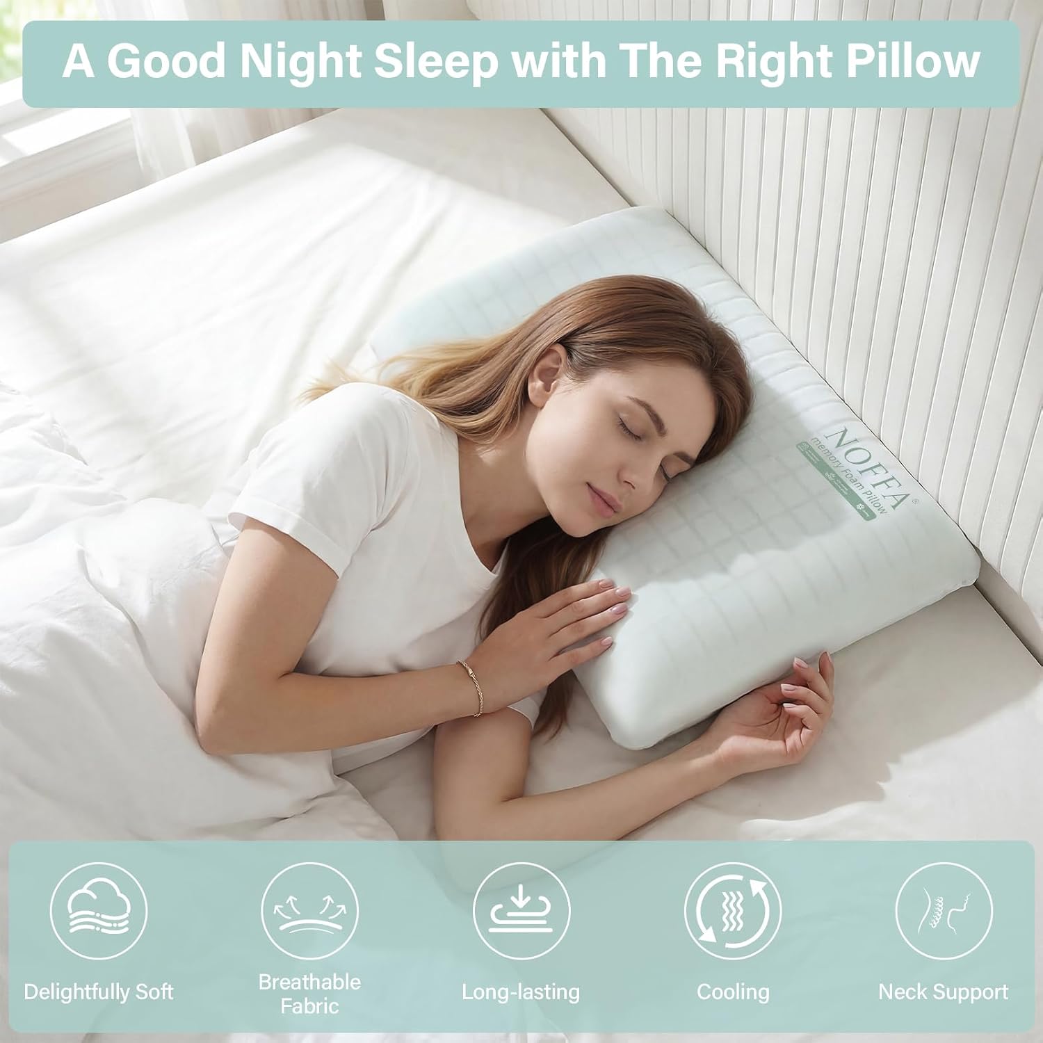 Cooling Memory Foam Pillow, Bed Pillow, Medium Soft Feel Neck Pillow for Sleeping, Memory Foam Pillows for Sleeping Side, Back & Stomach…