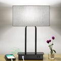 Lakumu Bedside Touch Control Table Lamps with Dual USB Charging Ports 1 AC Outlet, 3 Way Dimmable Modern Nightstand Lamp with Grey Fabric…