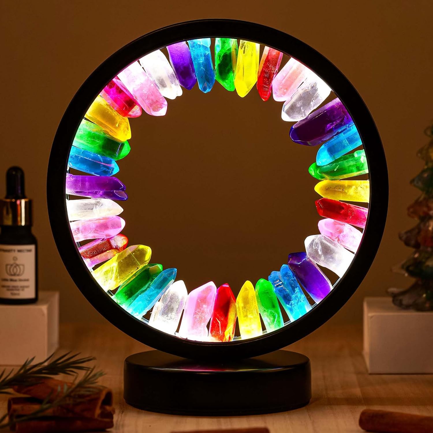 Runyansghi Chroma Electroplated Single Point Crystals Night Lamp 8.6" Healing Crystal Bedside Lamp USB Port 3 Colours Dimming Mode…