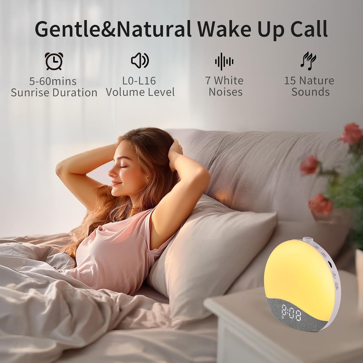 EASYERA Sunrise Alarm Clock Sound Machine, Upgraded Backlit Buttons, 26 Soothing Sounds, White Noise Machine Night Light, Bluetooth…