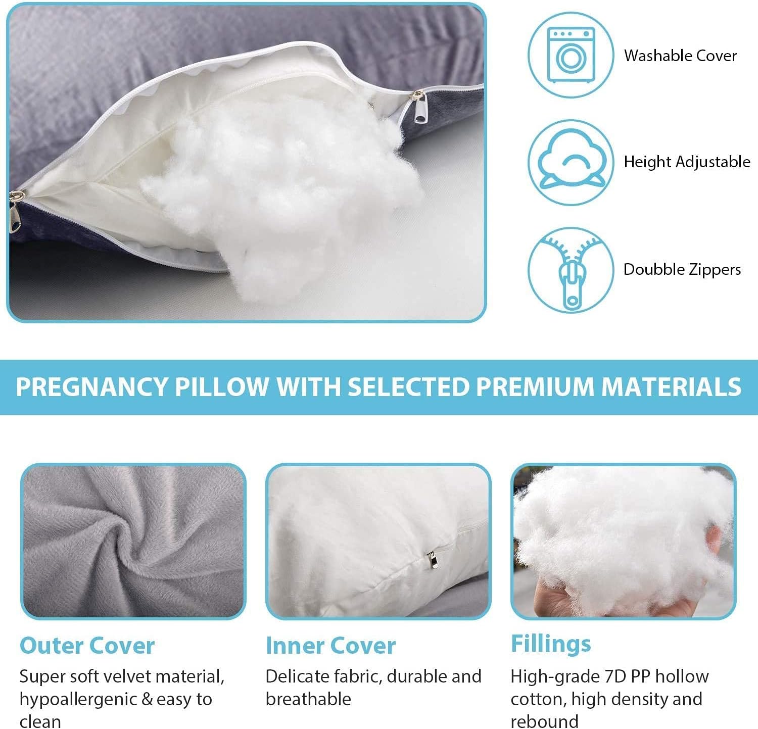 Jcickt Pregnancy Pillow for Sleeping,59 inch J/U-Shaped Maternity Pillow with Removable Washable Cover, Side-Sleeping Pregnant Body Pillow-…