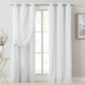 Bujasso White Full Blackout Curtain Panels with Sheer Overlay Mix and Match Double Layer Thermal Insulated Window Treatment Set for Living…