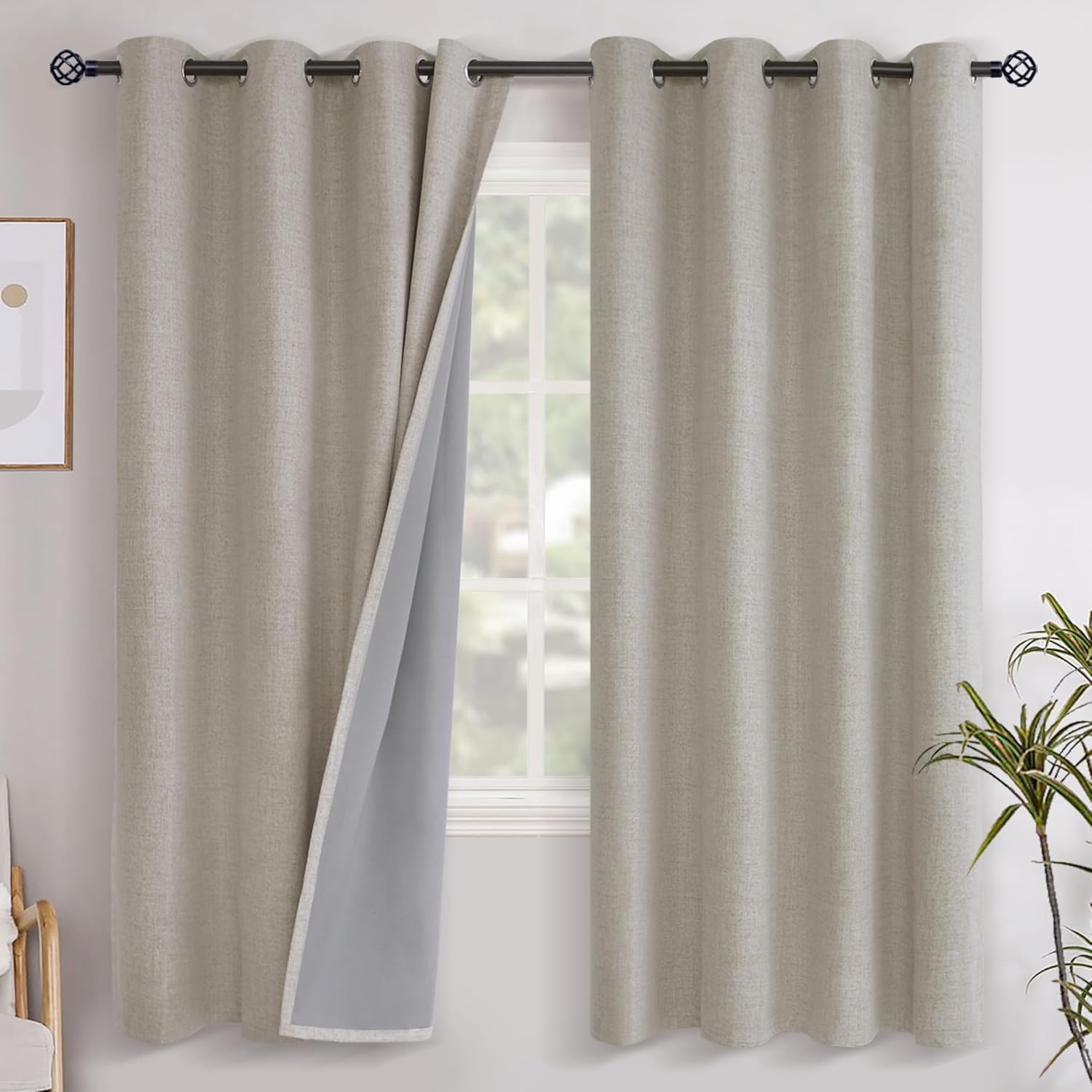 YoungsTex Camel Linen Blackout Curtains 72 Inch Length for Bedroom, Light Blocking Burlap Drapes with Grommet Privacy Thermal Insulated Bli…
