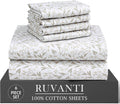 Ruvanti 100% Cotton Percale Sheets Queen Size 6 Piece Set, Cooling Bed Sheets for Hot Sleepers, Deep Pocket 16”, Breathable Lightweight & D…