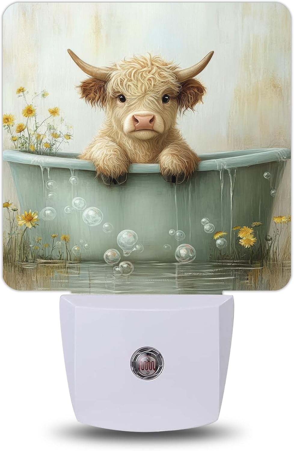 Highland Cow Bathtub Night Lights Plug into Wall, Night Light with Dusk to Dawn Sensor for Bedroom Bathroom Kitchen Hallway Stairs…