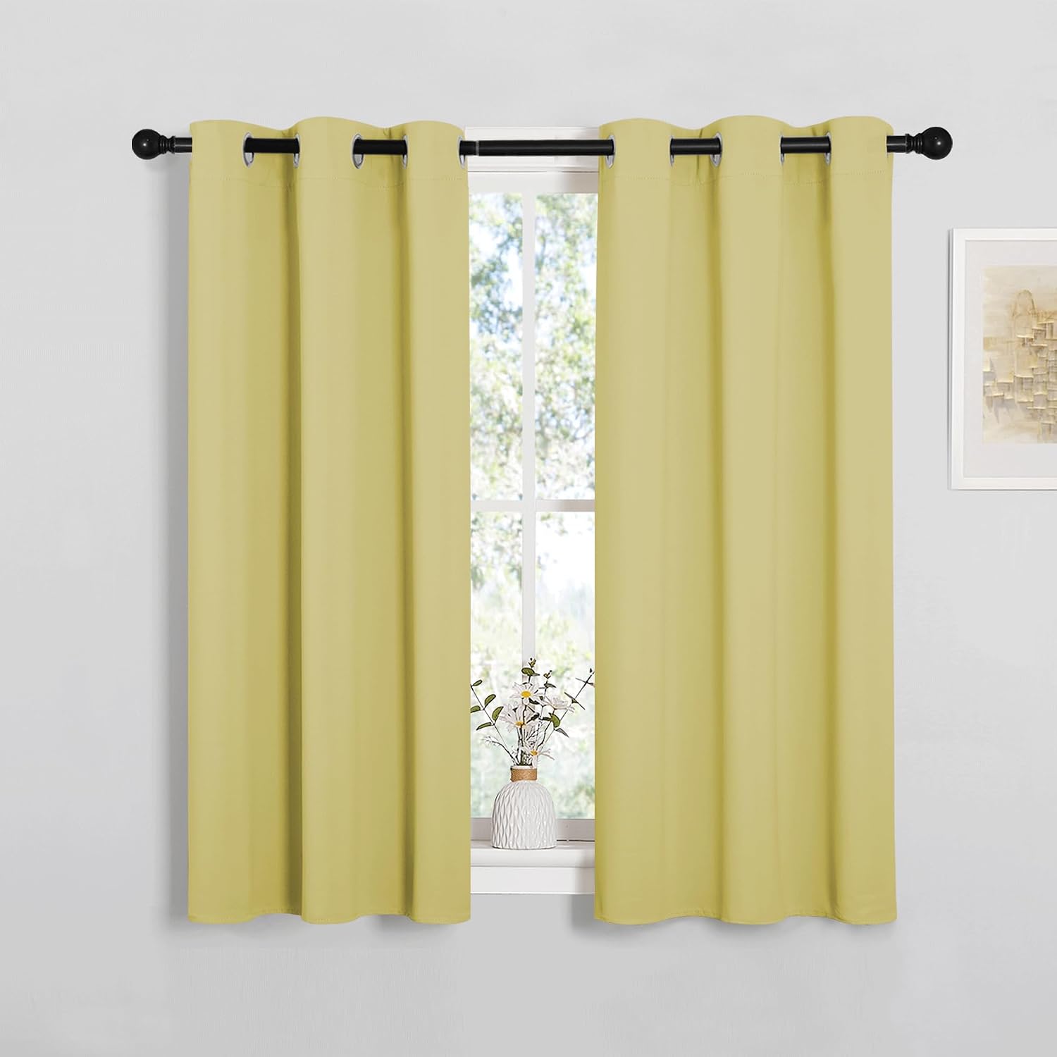 NICETOWN Bedroom Curtain Panels Blackout Draperies, Thermal Insulated Solid Grommet Blackout Curtains/Drapes (Paler Yellow, 1 Pair, 34 by…