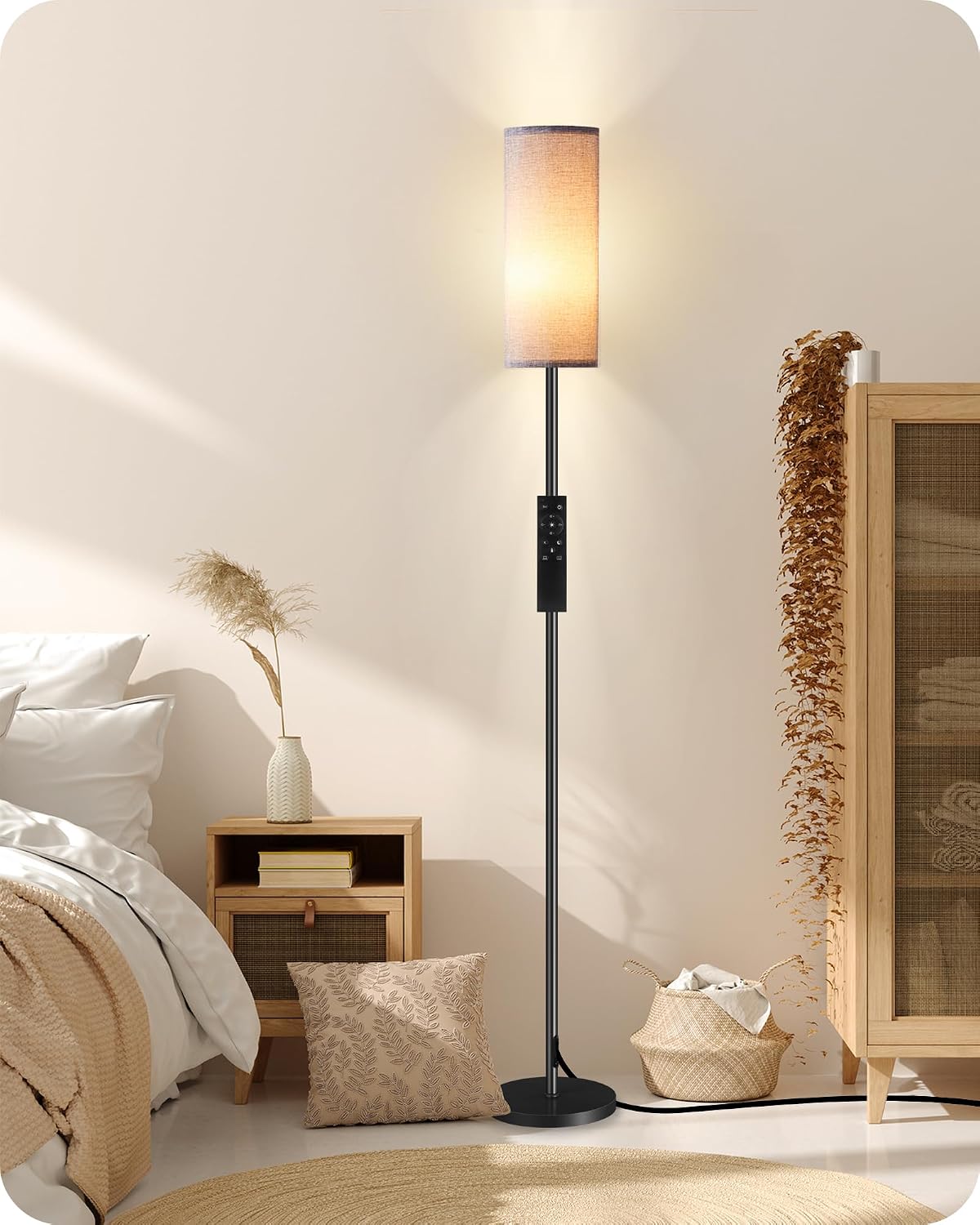 Dimmable Gray Floor Lamp for Living Room with Remote and Foot Switch, Corner Floor Lamp for Bedroom, Modern Standing Tall Lamp, 10W 900LM…