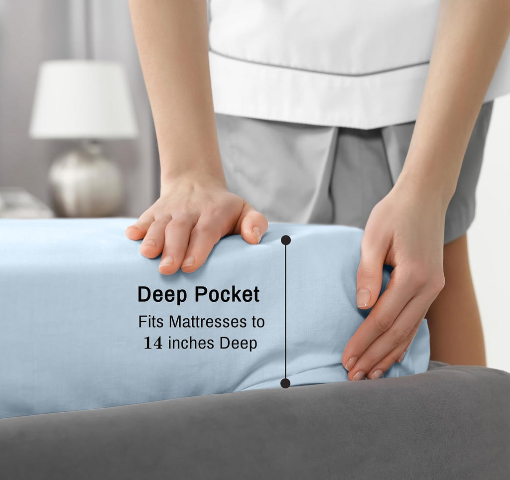 Ruvanti 100% Cotton Percale Sheets California King Size – Crisp Cooling Bed Sheets for Hot Sleepers, Deep Pocket 14”, Soft Breathable & Dur…
