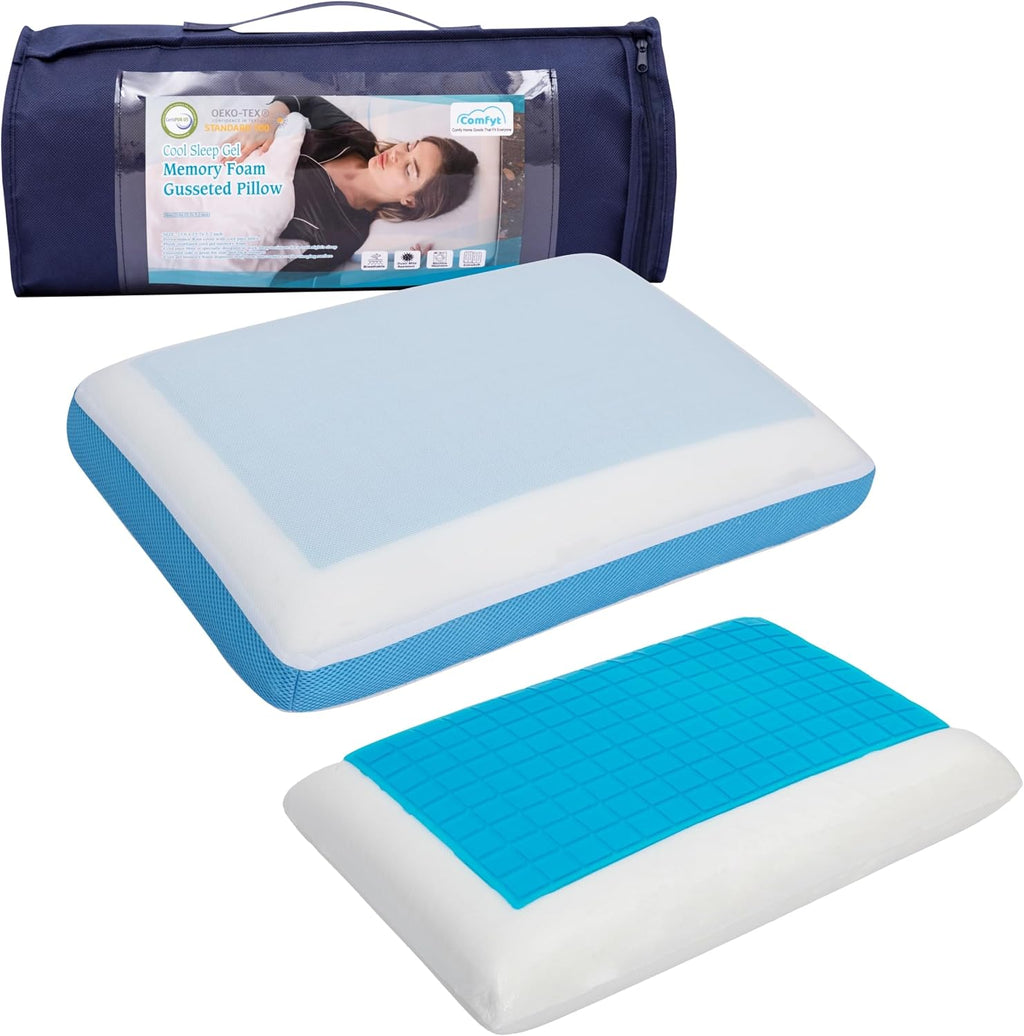 Comfythomegoods Cervical Pillow Cooling Orthopedic Memory Foam Pillows for Back Stomach Side Sleeper - Sleeping Travel Neck Gusseted Bed Pi…