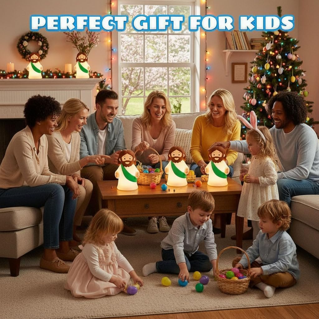 Jesus Night Light Rechargeable Bedside Night Light Dimmable Silicone LED Light Ideal for Religious Gatherings, Gifts for Sunday School…