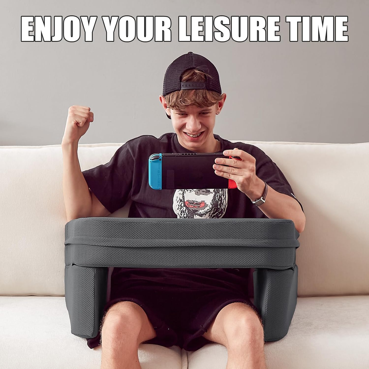comehealthy Lap Desk for Laptop, Reading Pillow for Adult, Memory Foam Gaming Pillow with Cup Holder, Arm Rest Couch Pillow for Working…