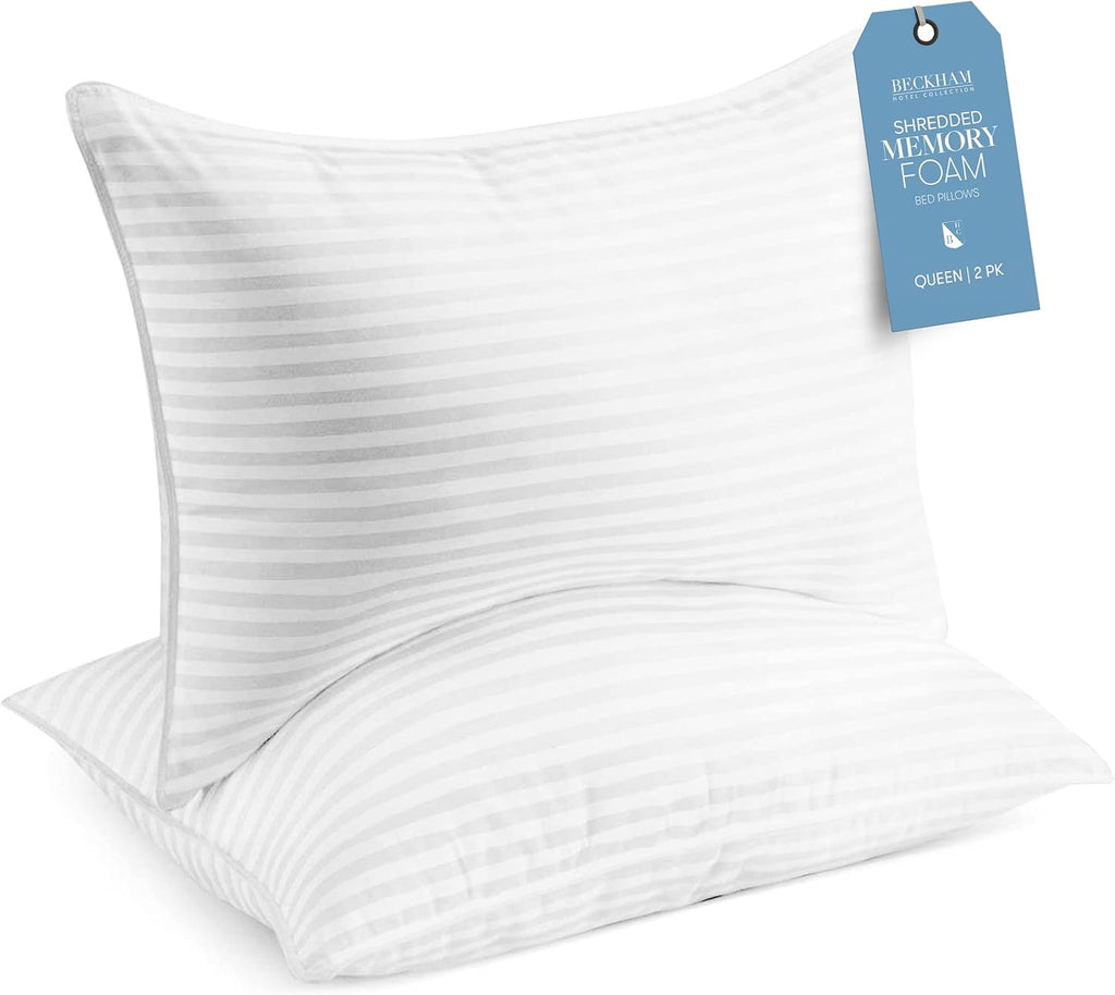 BeckhamHotelCollection Beckham Hotel Collection Shredded Memory Foam Pillow 2-Pack Queen | Adjustable Fill Cooling Bed Pillows for Side, Ba…